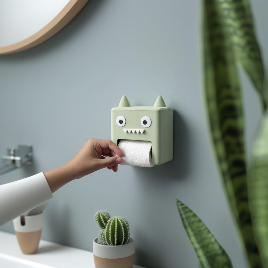 Monster Toilet Paper Holder | 3D Printed Kawaii Wall Mounted Tissue Dispenser Box | Cute Bathroom Decor, Funny Restroom Organizer, Kids Gift