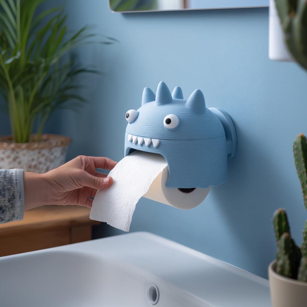 Spiky Monster Toilet Paper Holder | 3D Printed Kawaii Wall Mounted Dispenser | Cute Bathroom Decor, Funny Restroom Organizer, Kids Gift
