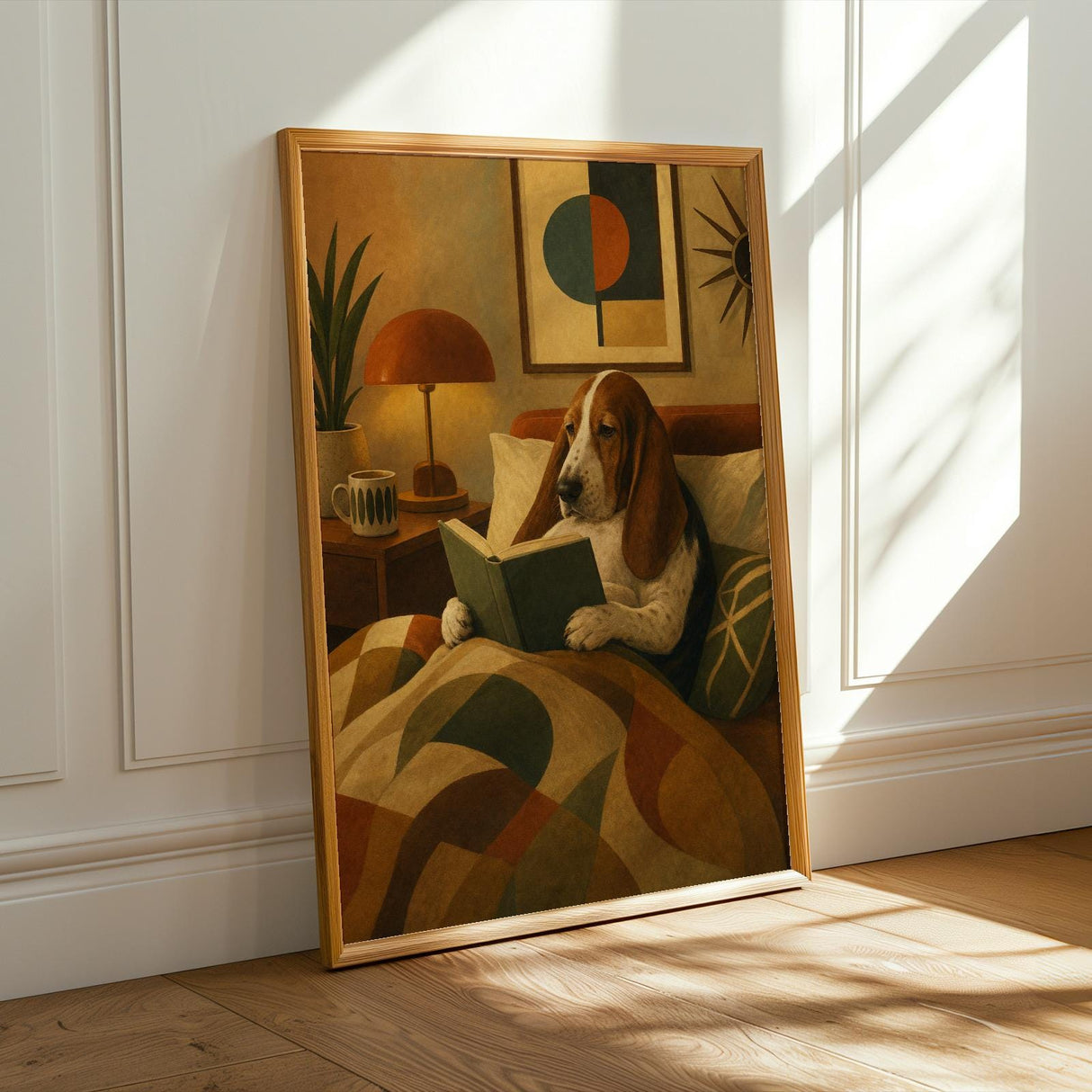 Basset Hound Poster | Modern Paper Print | Dog Wall Print | Orange Printable Art | Living Room Decor Posters