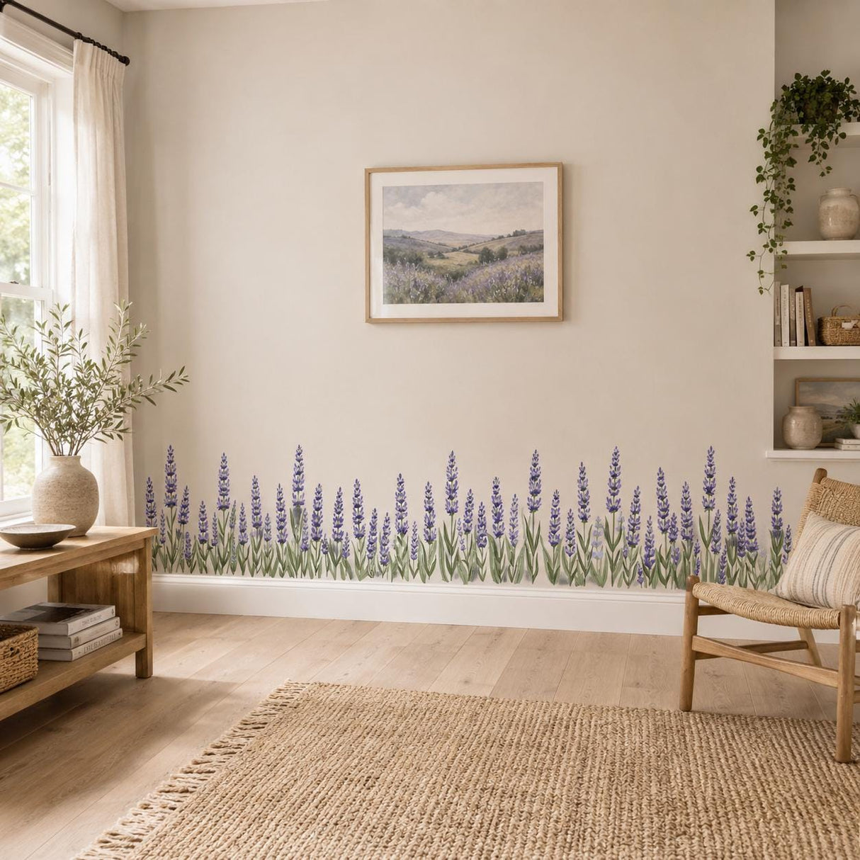 Lavender Border Wall Vinyl Decal | Watercolor Purple Flower Meadow Sticker | Botanical Floral Wall Art | Farmhouse Cottage Kitchen Decor