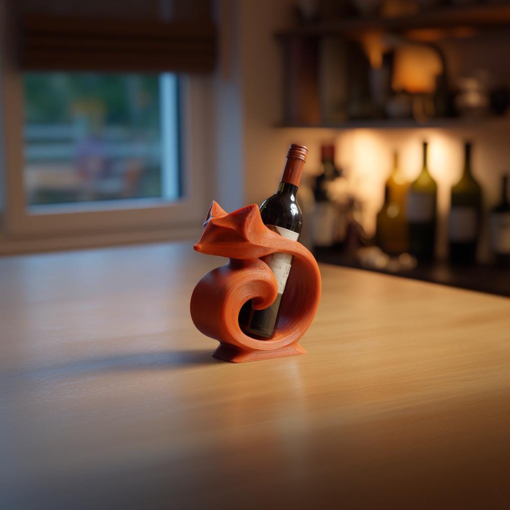 Fox Wine Bottle Holder for Standard Bottles | 3D Printed Modern Animal Wine Rack Display for Kitchen Shelf Decor Accent for Cozy Homes Decor