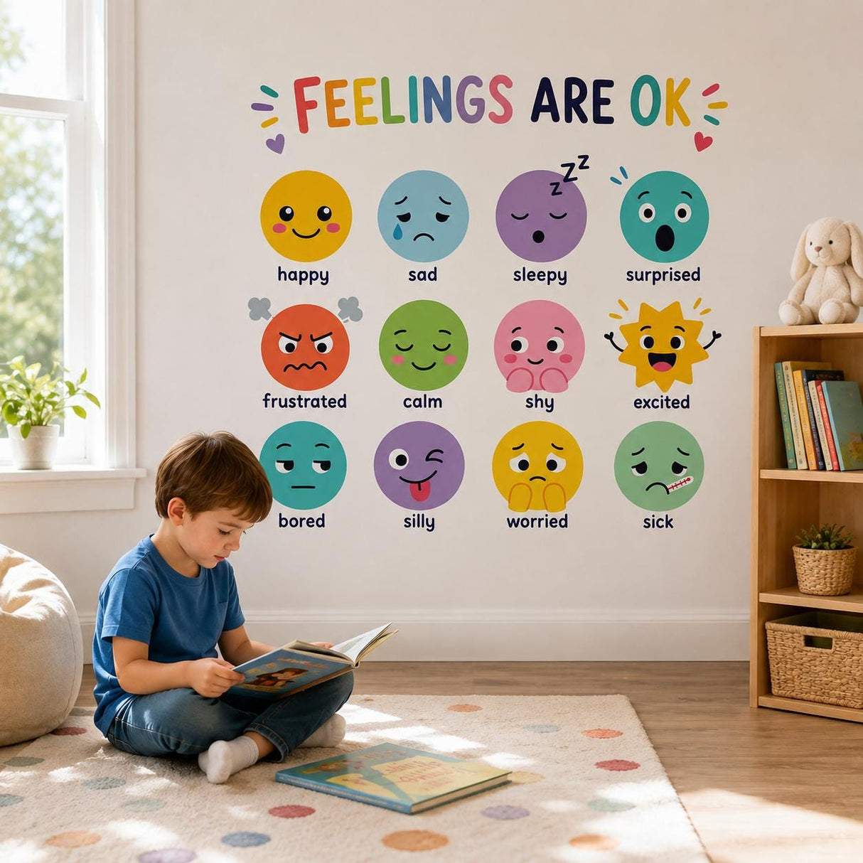 Kids Feelings Chart Wall Art Print | Emotions Poster for Children | Social Emotional Learning Decor | Classroom Calm Corners | Kids Room Art