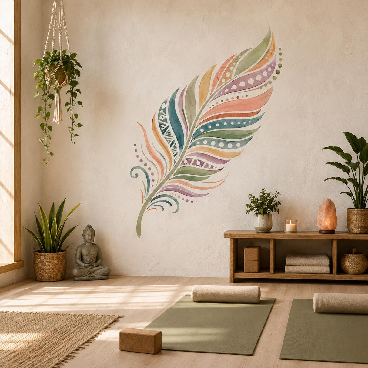 Watercolor Feather Wall Decal | Boho Feather Wall Sticker | Colorful Geometric Feather Decor | Boho Wall Accent | Nature Inspired Home Decor