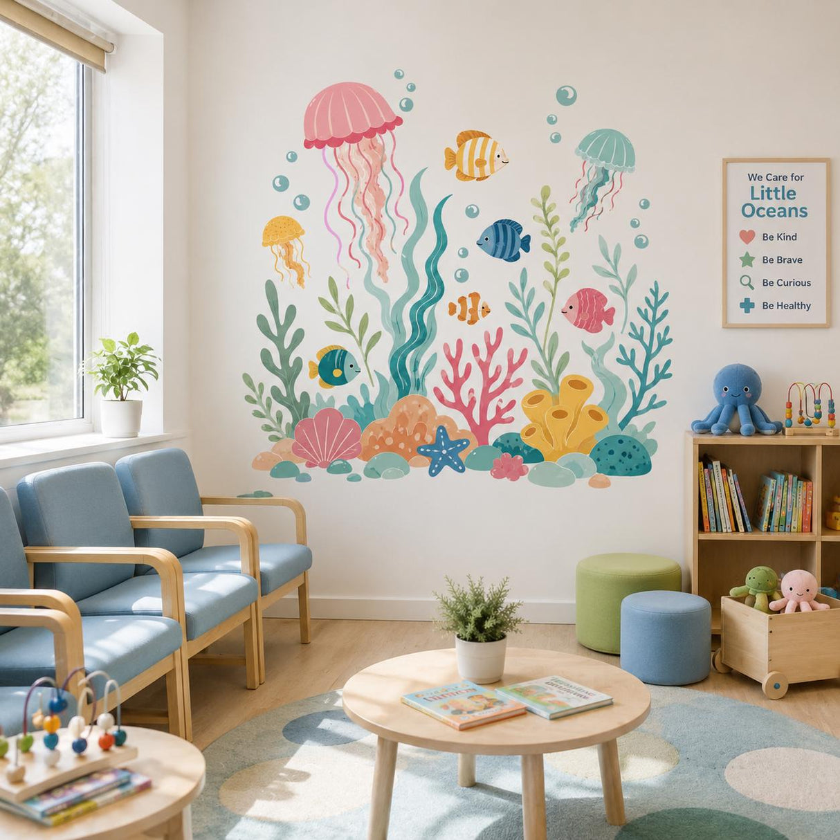 Under the Sea Wall Decal | Jellyfish & Fish Wall Sticker | Ocean Nursery Decor | Kids' Room Sea Life Wall Art | Pastel Underwater Wall Decor
