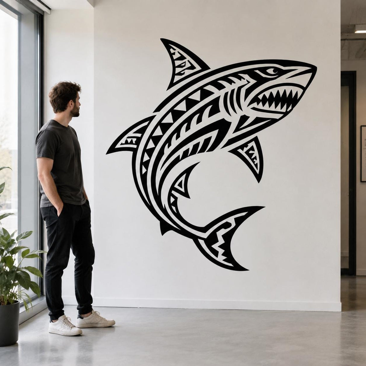Tribal Shark Wall Art Print | Black & White Shark Decor | Geometric Ocean Artwork | Marine Art Poster | Coastal Room Decor | Shark Art Print