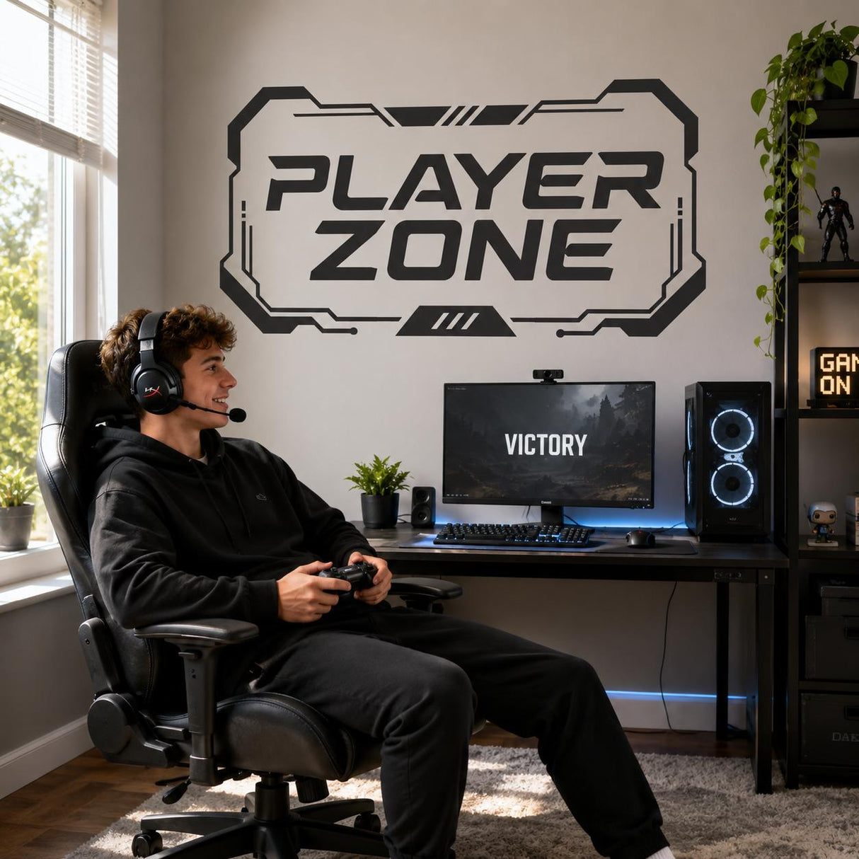 Player Zone Wall Decal | Gaming Room Wall Sticker | Gamer Bedroom Decor | Teen Game Room Wall Art | Black Futuristic Gaming Wall Decorations