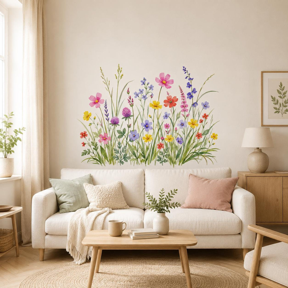 Watercolor Wildflower Wall Decal | Meadow Flower Wall Sticker | Botanical Bedroom Decor | Colorful Wildflower Art | Spring Garden Wall Decor