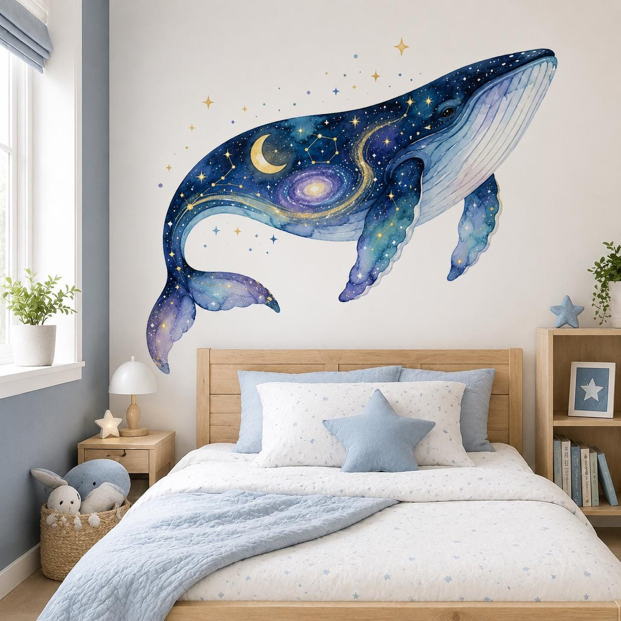 Celestial Whale Wall Decal | Galaxy Whale Wall Sticker | Cosmic Nursery Decor | Starry Whale Wall Art | Moon & Constellation Wall Decoration