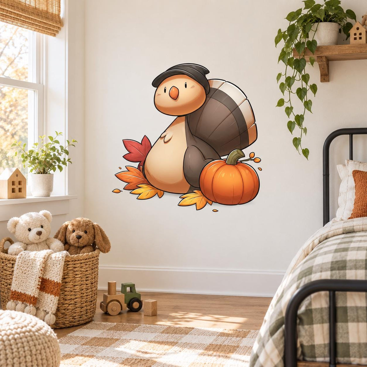 Thanksgiving Turtle and Pumpkin Wall Decal | Cute Fall Vinyl Wall Sticker | Autumn Nursery Decor | Classroom Decoration | Kids Room Decor