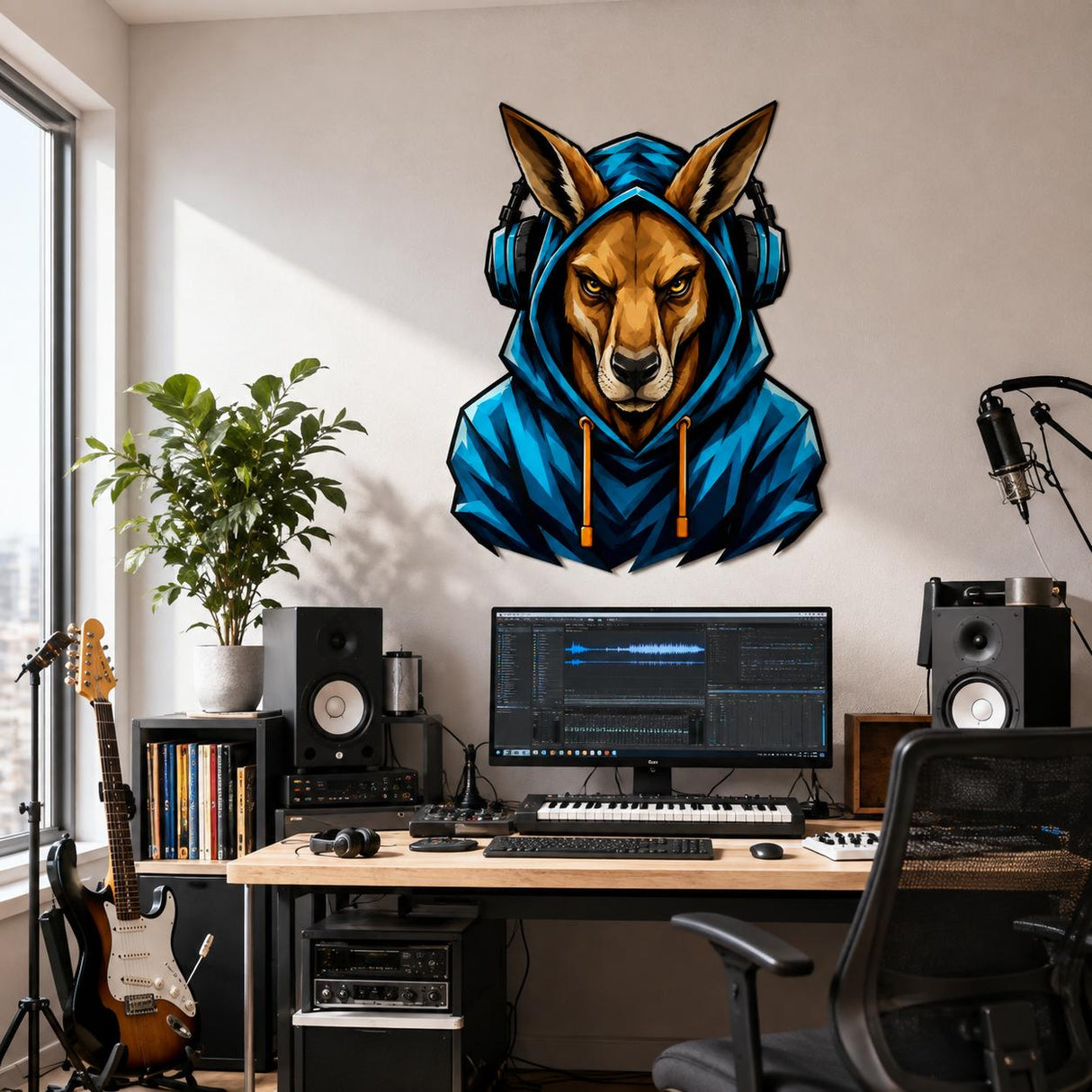 Kangaroo Gamer Wall Decal | Gaming Kangaroo Wall Sticker | Headphones Animal Decor | Kids Room Wall Art | Cool Gamer Bedroom Wall Decoration