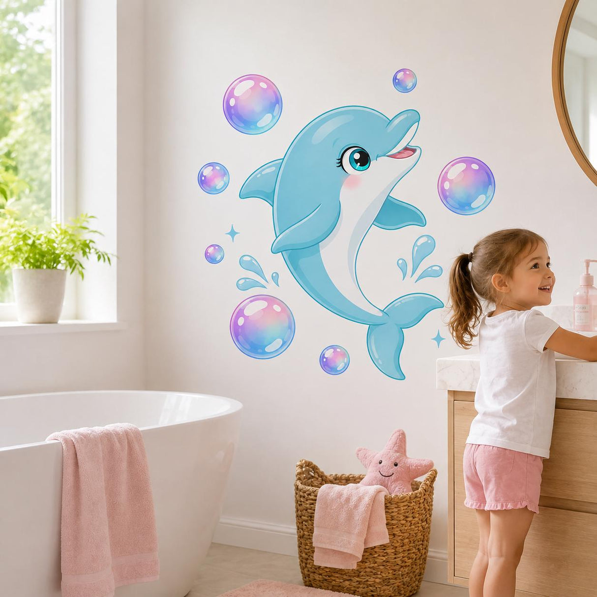 Cute Dolphin Wall Decal | Dolphin Wall Sticker | Ocean Nursery Decor | Underwater Room Decor | Ocean Kids Room Decor | Ocean Animal Wall Art