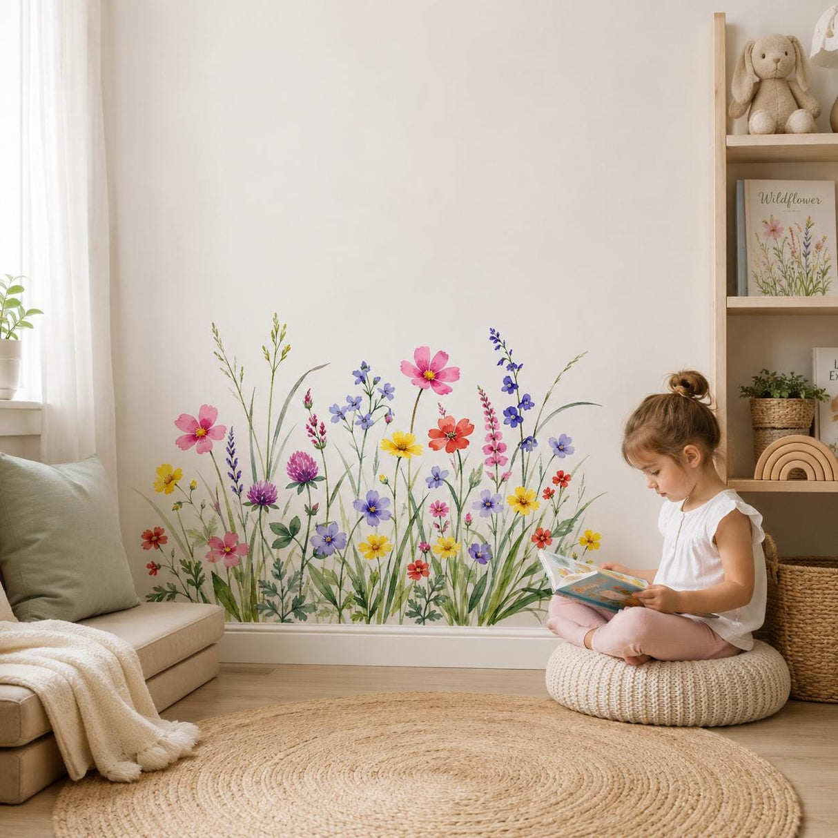 Watercolor Wildflower Wall Decal | Meadow Flower Wall Sticker | Botanical Bedroom Decor | Colorful Wildflower Art | Spring Garden Wall Decor