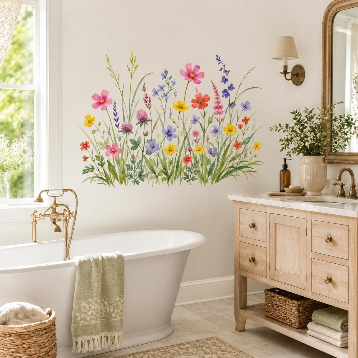 Watercolor Wildflower Wall Decal | Meadow Flower Wall Sticker | Botanical Bedroom Decor | Colorful Wildflower Art | Spring Garden Wall Decor
