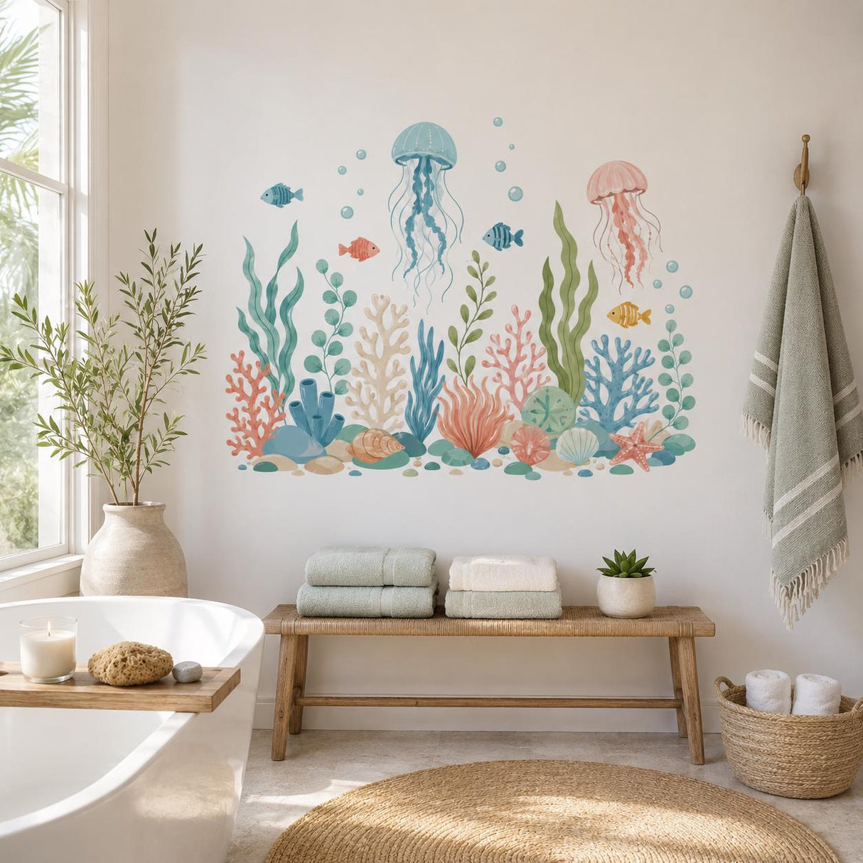 Under the Sea Wall Decal | Jellyfish & Coral Wall Sticker | Ocean Nursery Decor | Kids Room Sea Life Wall Art | Pastel Underwater Wall Decor