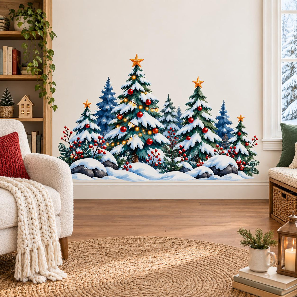 Christmas Tree Wall Decal | Snowy Winter Forest Wall Sticker | Holiday Pine Trees Decor | Christmas Nursery Wall Art | Winter Woodland Decor