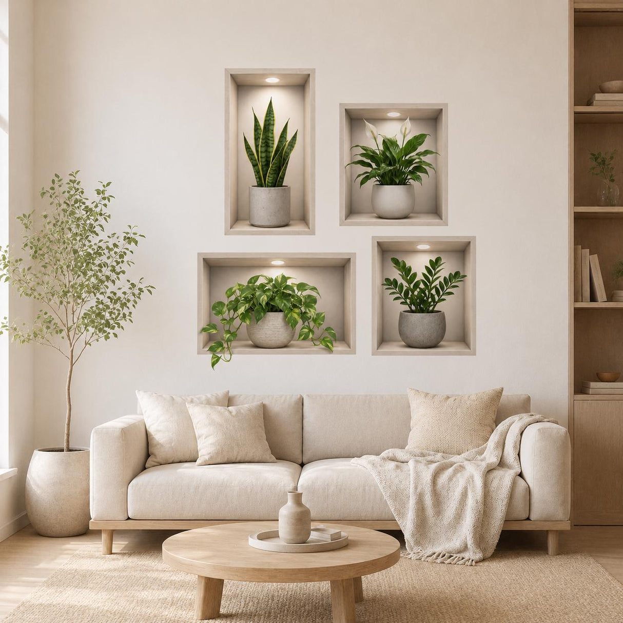 3D Plant Wall Niche Decal | Faux Recessed Shelf Wall Sticker | Indoor Plant Wall Art | Modern Botanical Decor | Living Room Wall Decorations