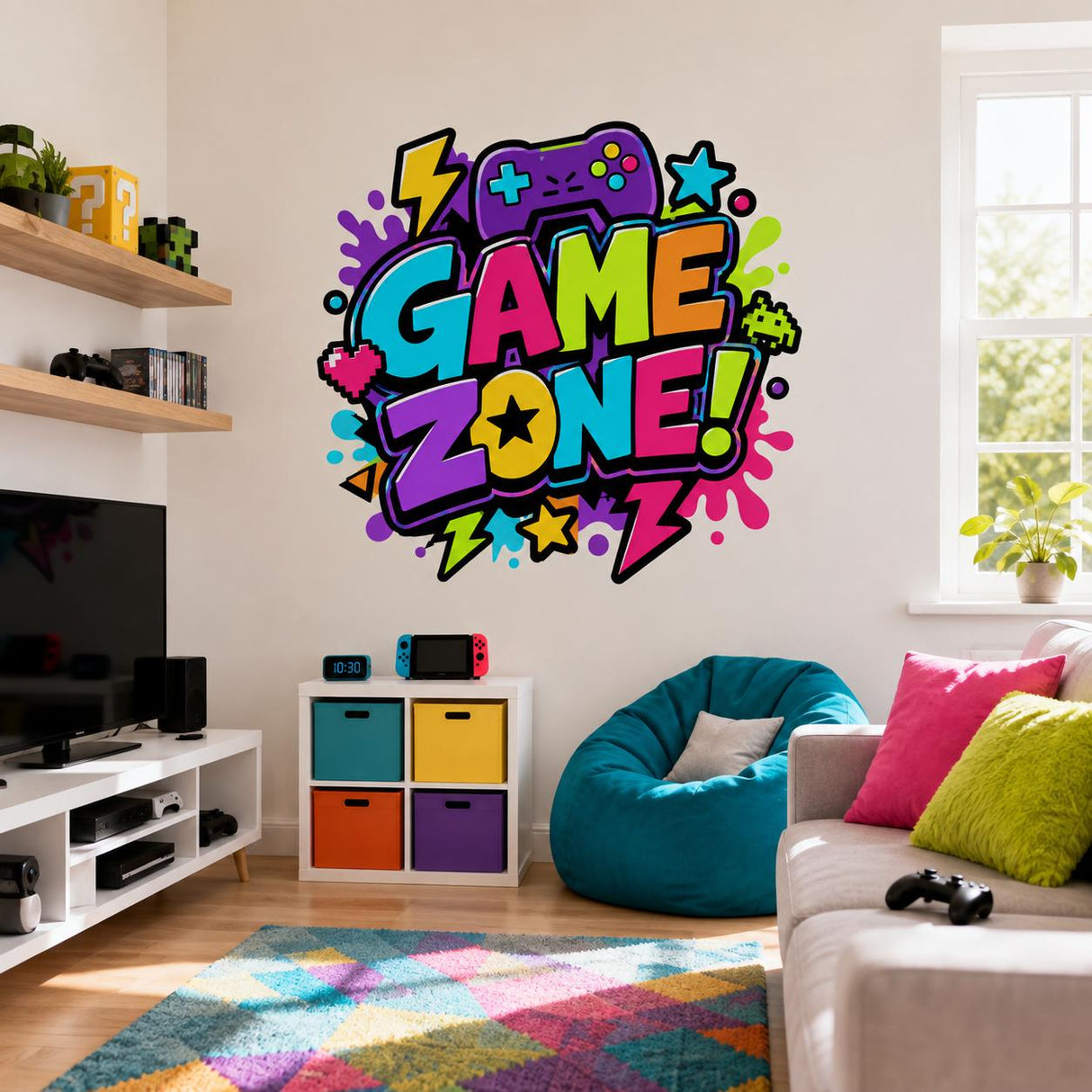 Game Zone Wall Decal | Gaming Room Wall Sticker | Video Game Decor | Kids Gamer Bedroom Wall Art | Controller Arcade Gaming Wall Decorations