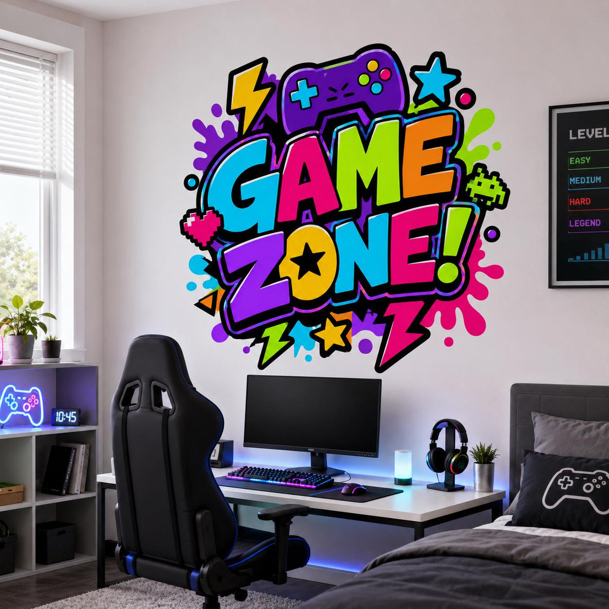 Game Zone Wall Decal | Gaming Room Wall Sticker | Video Game Decor | Kids Gamer Bedroom Wall Art | Controller Arcade Gaming Wall Decorations
