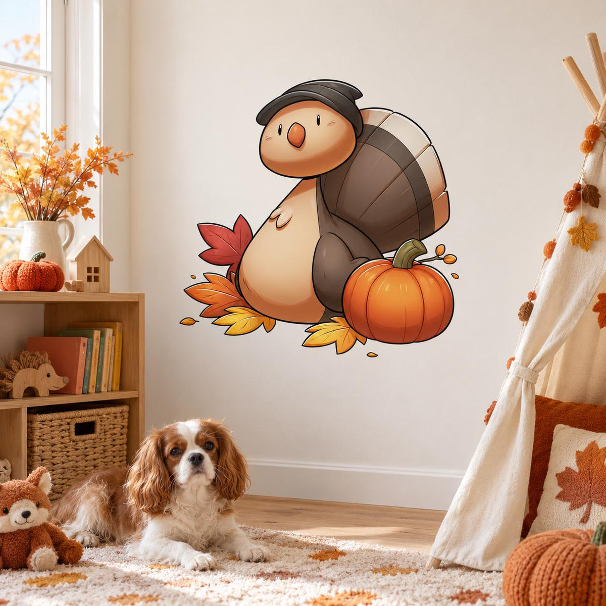 Thanksgiving Turtle and Pumpkin Wall Decal | Cute Fall Vinyl Wall Sticker | Autumn Nursery Decor | Classroom Decoration | Kids Room Decor