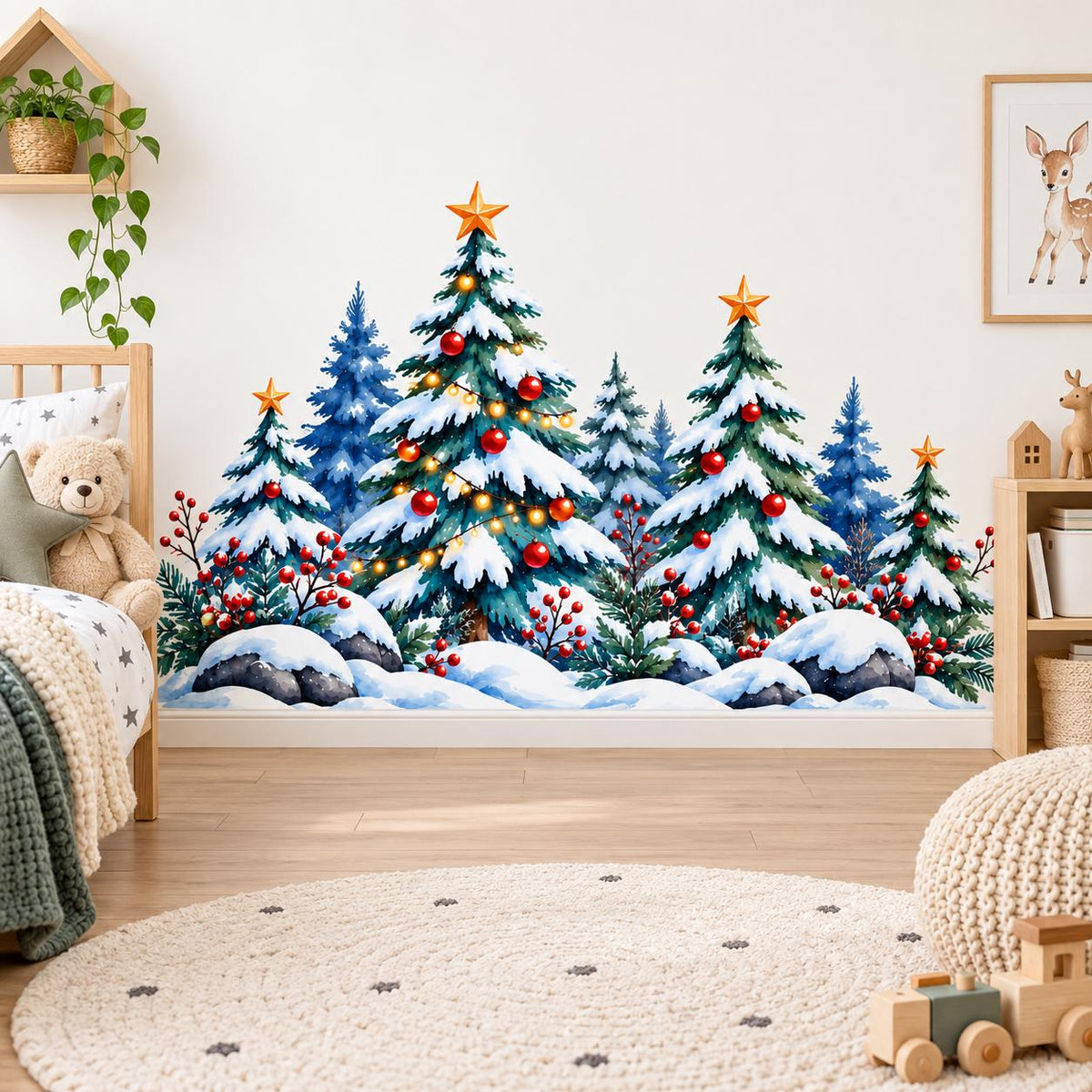Christmas Tree Wall Decal | Snowy Winter Forest Wall Sticker | Holiday Pine Trees Decor | Christmas Nursery Wall Art | Winter Woodland Decor