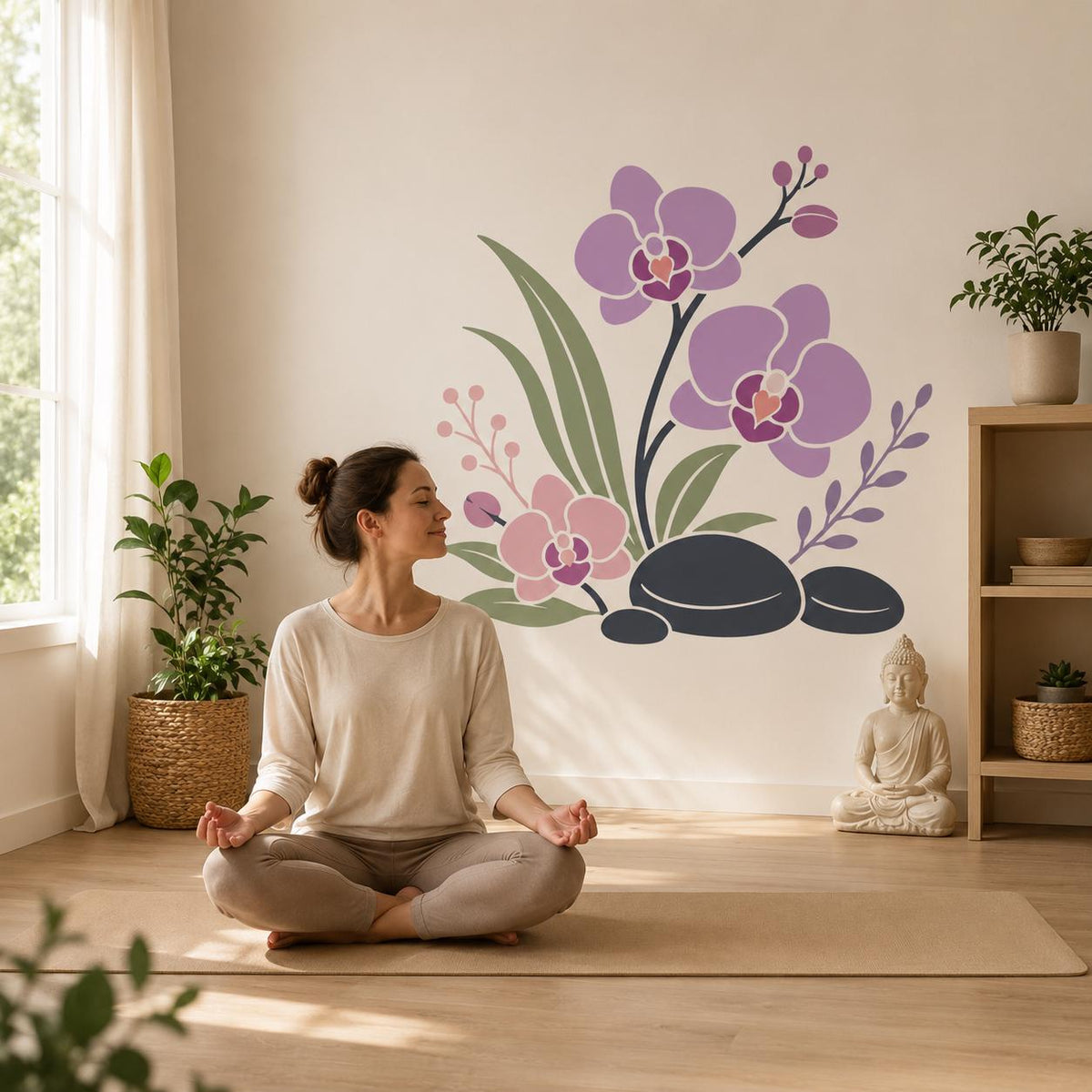 Orchid Spa Wall Decal | Purple Orchid Wall Sticker | Zen Bathroom Decor | Floral Spa Wall Art | Massage Room Decor | Beauty Salon Wall Decor