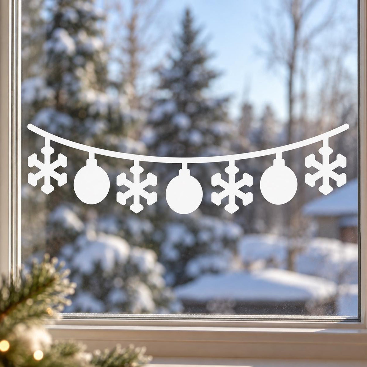 Winter Snowflake Ornament Window Decal | White Christmas Garland Vinyl Sticker | Minimalist Holiday Window Decor | Snowy Home Window Display