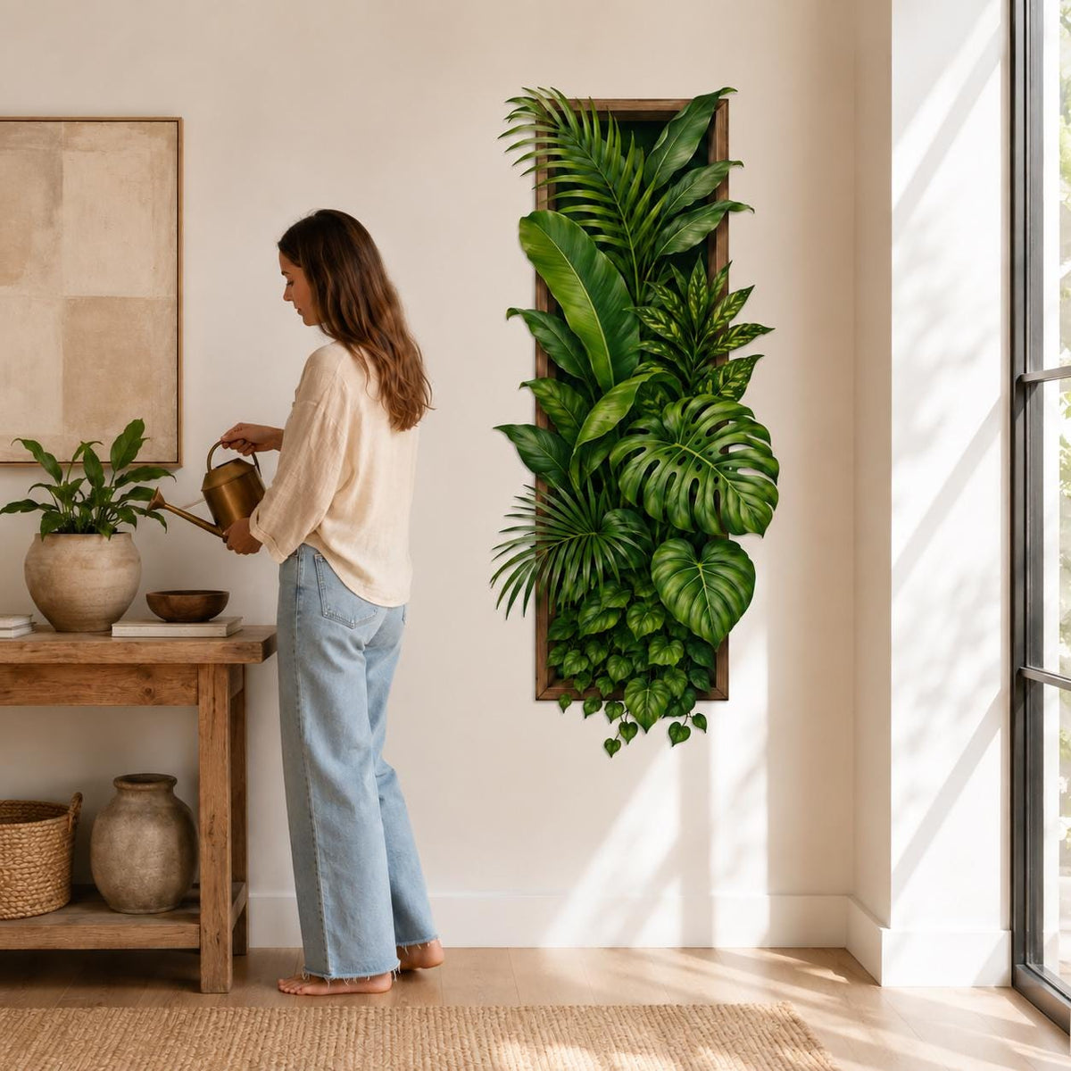 Tropical Botanical Wall Decal | Framed Greenery Wall Decor | Vertical Plant Wall Sticker | Indoor Jungle Living Room Decor | Vinyl Wall Art