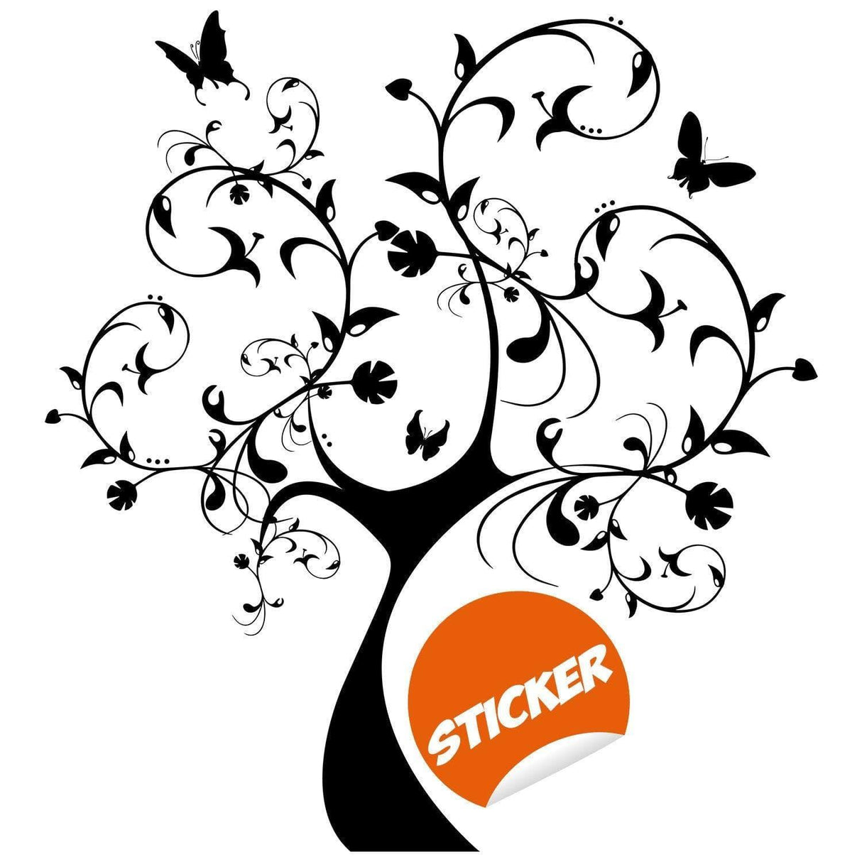 Stylish black tree wall sticker with butterflies, perfect for home decor and nursery embellishment.