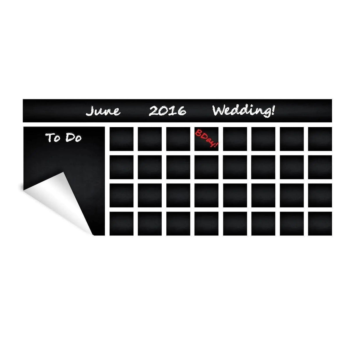 Large adhesive chalkboard calendar decal for planning events and tasks in June 2016, featuring a wedding reminder.