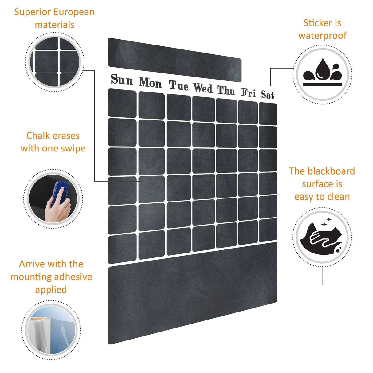 Large adhesive chalkboard wall decal monthly planner features waterproof design and easy erase surface for organization.