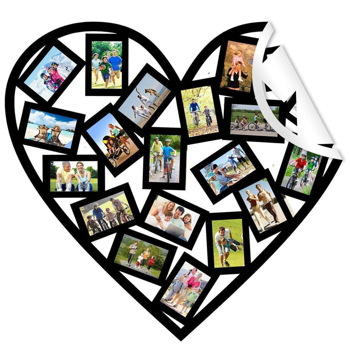 Heart-shaped photo collage wall sticker featuring diverse family and friends' moments, stylish wall decor
