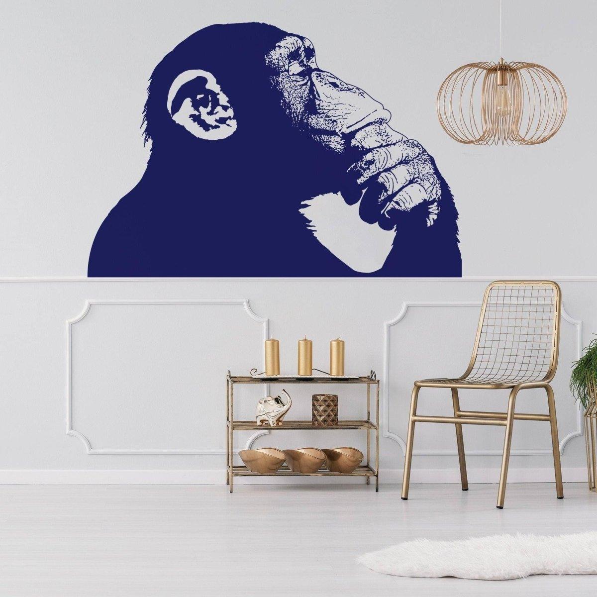 Thinking monkey wall sticker in blue, adding creativity to modern home decor with a stylish design.