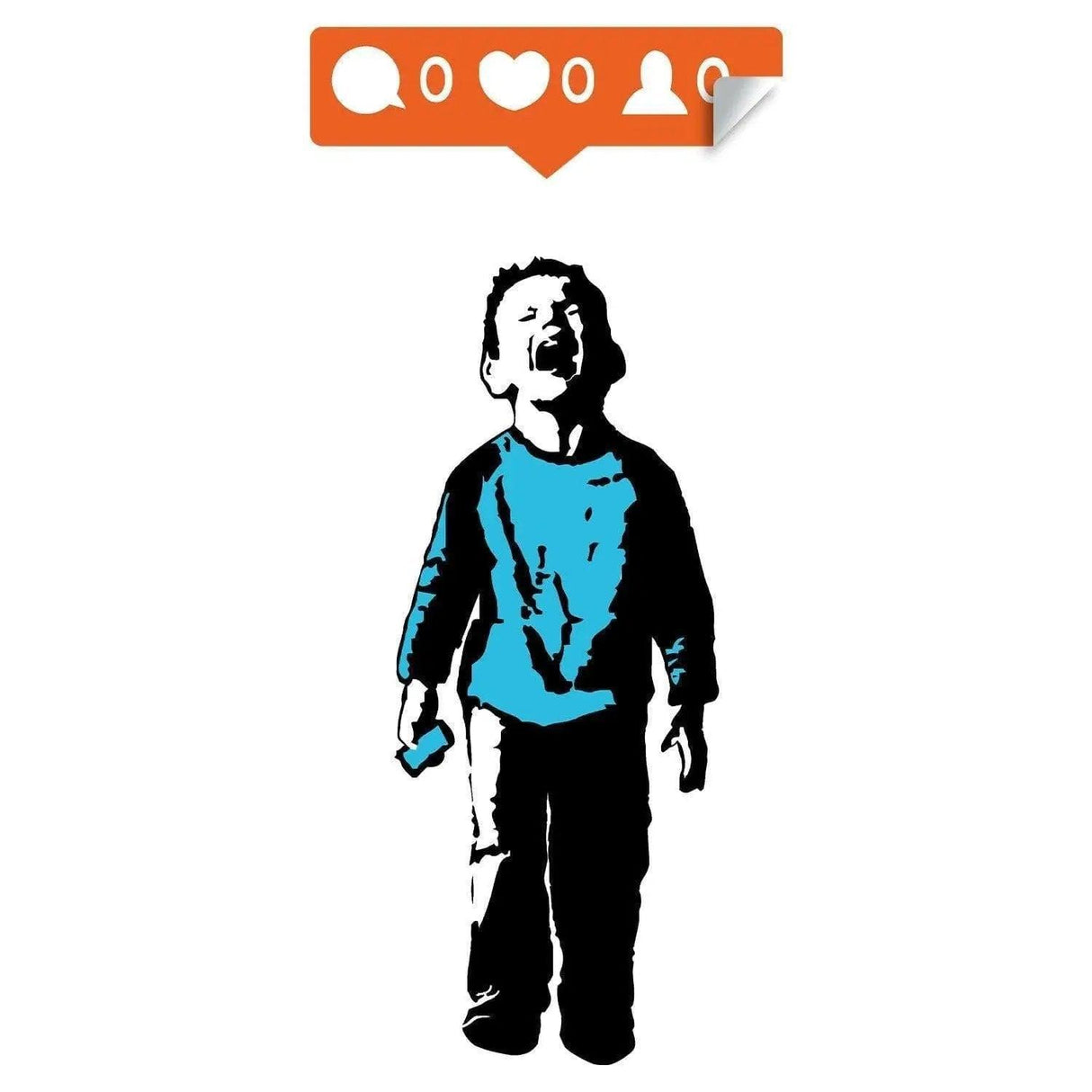 Crying Boy Wall Decal featuring urban graffiti art and social media icons in vibrant colors.