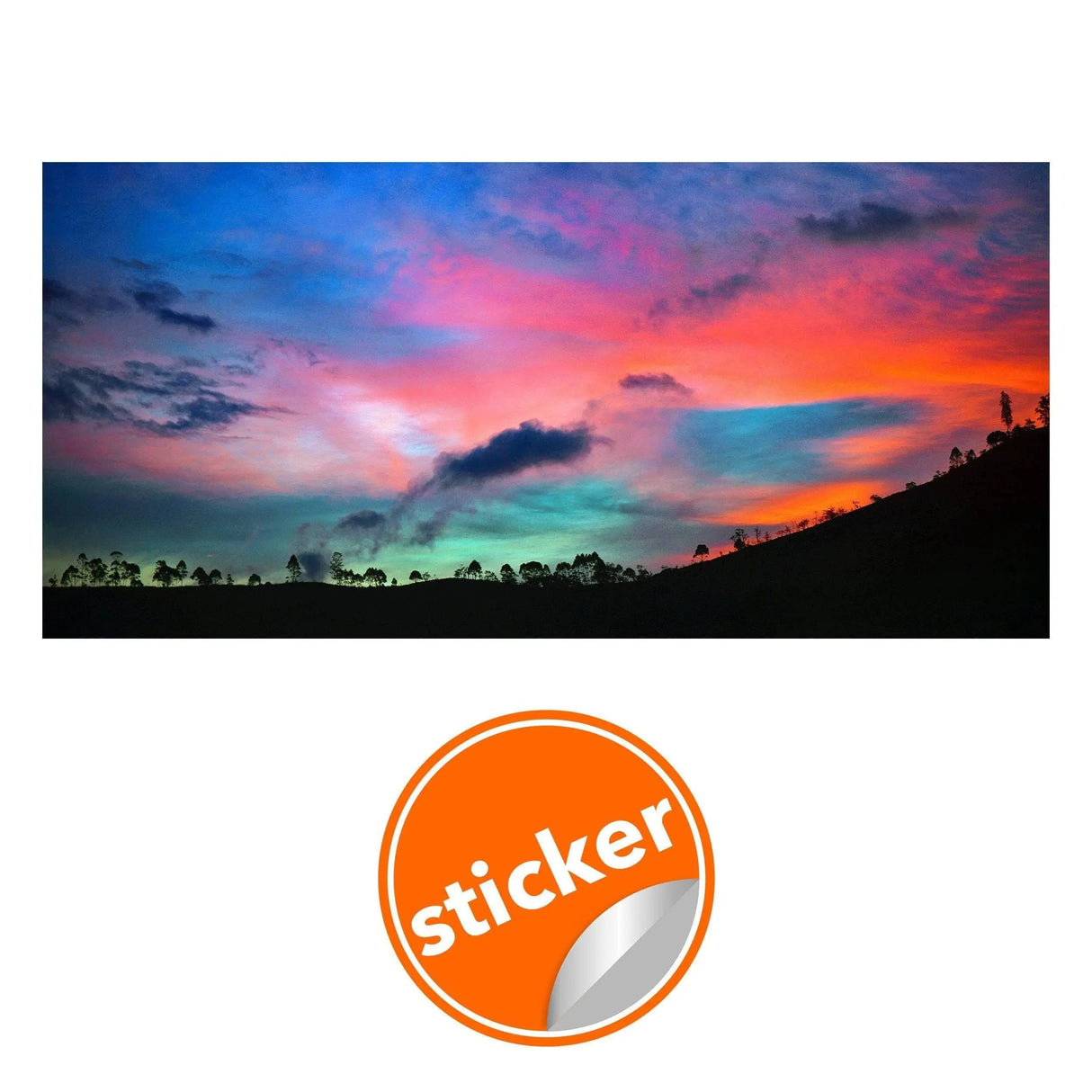 Nature's Horizon Sunset Wall Art Decals, vibrant colors transforming home decor with easy peel and stick design.