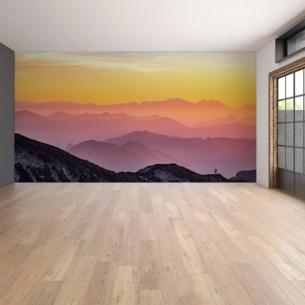 Sunset wall decals featuring vibrant colors transforming an interior space into a serene nature-inspired oasis.
