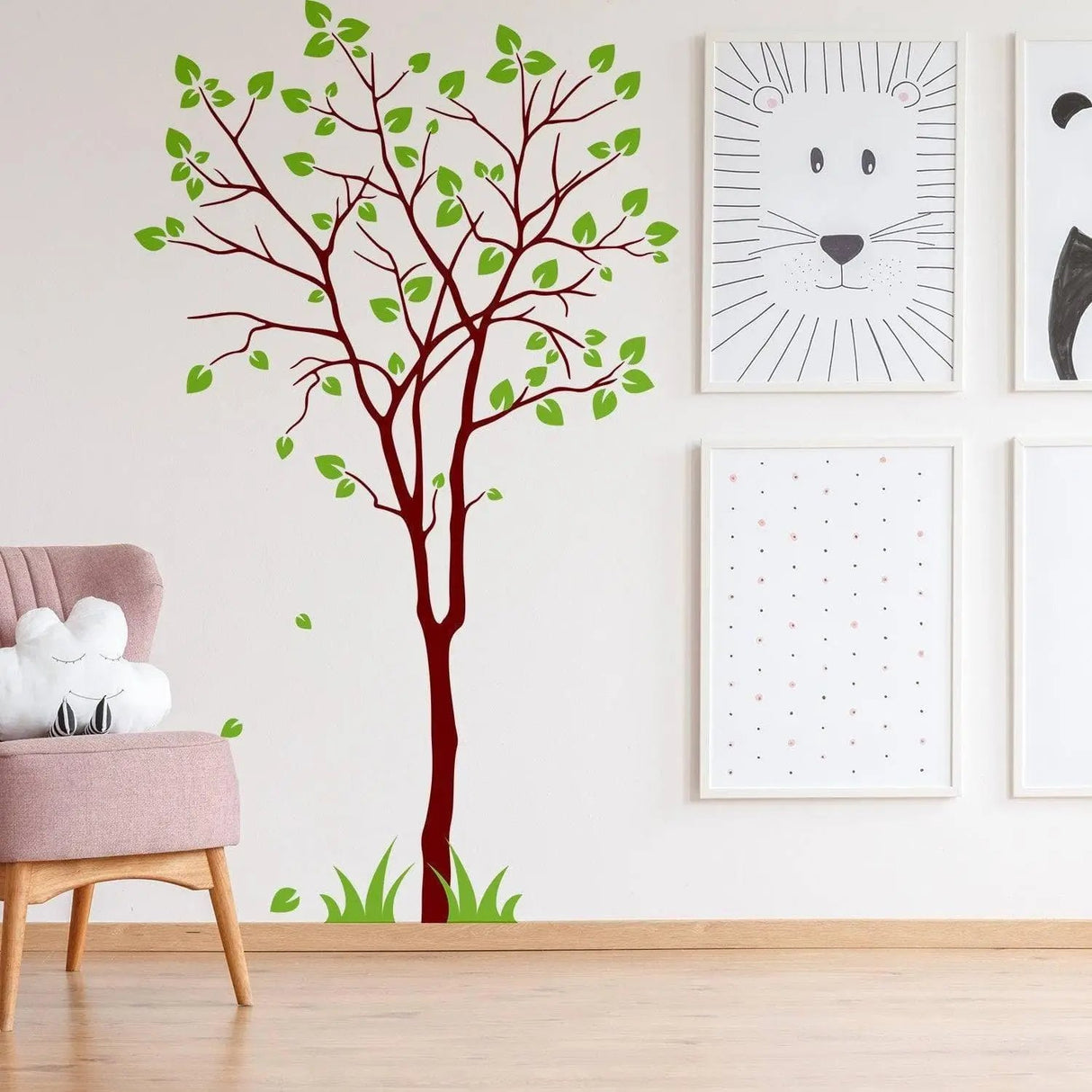 Nature's Serenity vinyl wall decal featuring a tree design, enhancing room decor with vibrant colors.