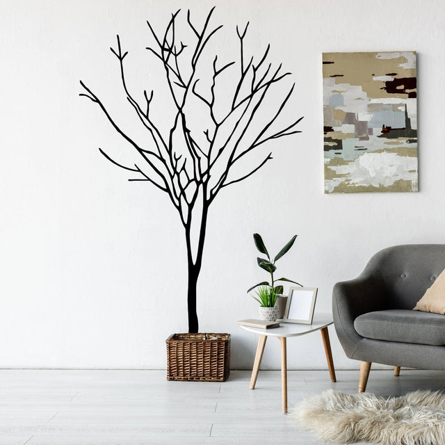 Nature's Serenity tree vinyl wall decal in a modern living room setting, easy to install and stylish.
