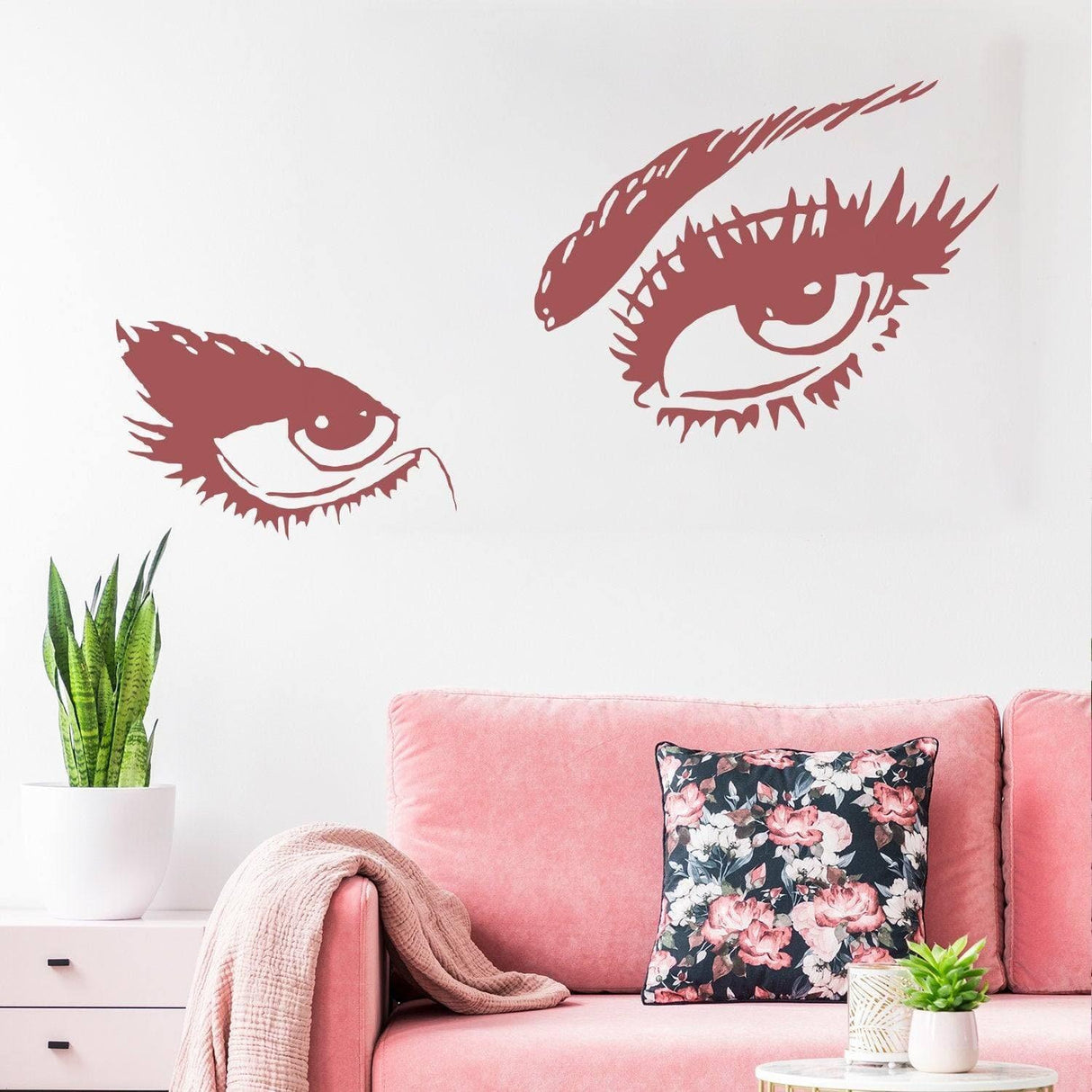 Chic vinyl wall decal featuring elegant woman eyes, perfect for stylish home decor and wall art.