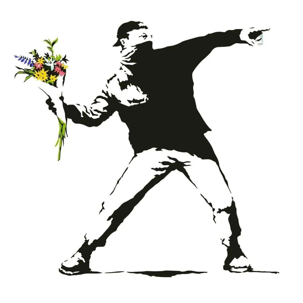 Vinyl wall decal of a figure throwing flowers, adding artistic flair to home decor in a stylish design.