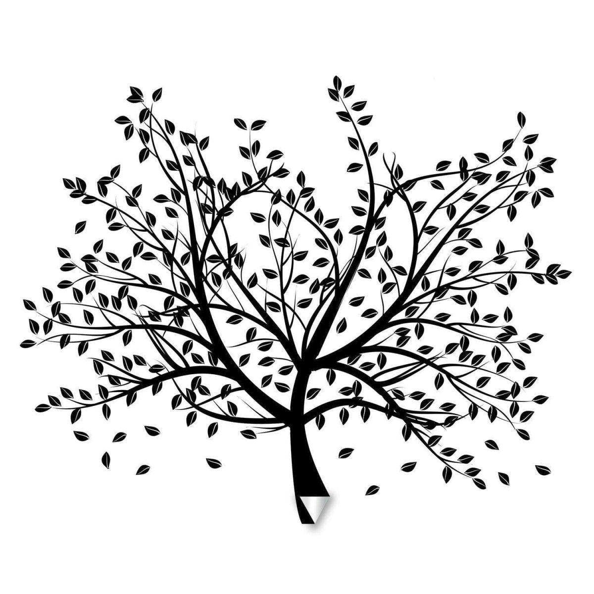 Birch Grove Vinyl Wall Decal featuring a black tree design with detailed branches and leaves, perfect for nature-inspired decor.