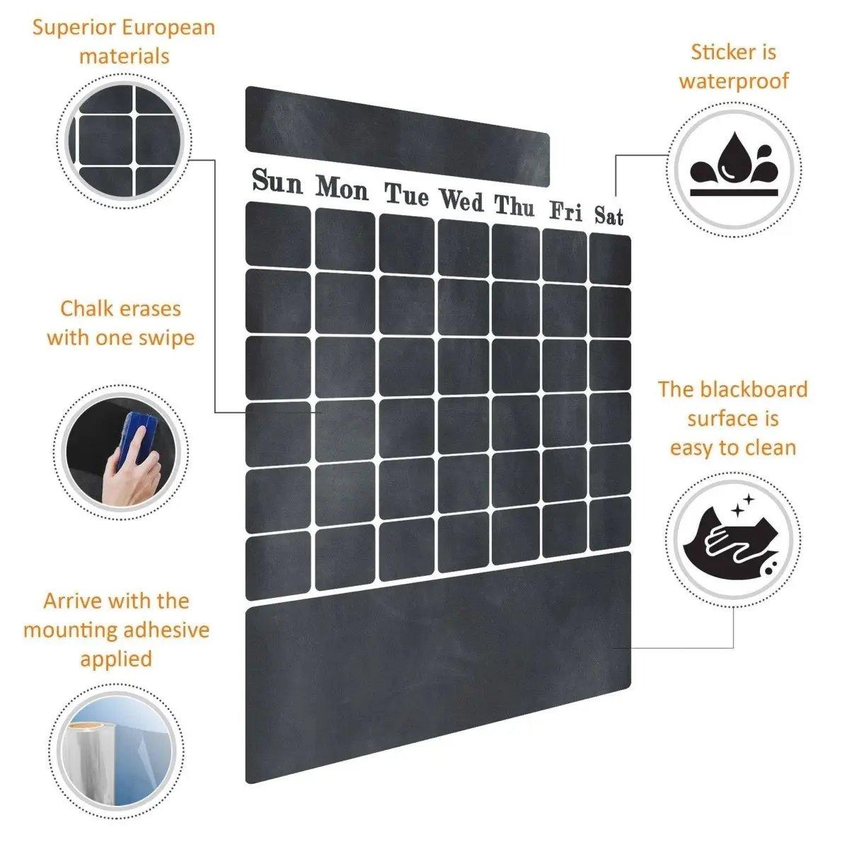 Chalkboard wall sticker featuring a weekly planner layout, easy to clean and waterproof for versatile use.