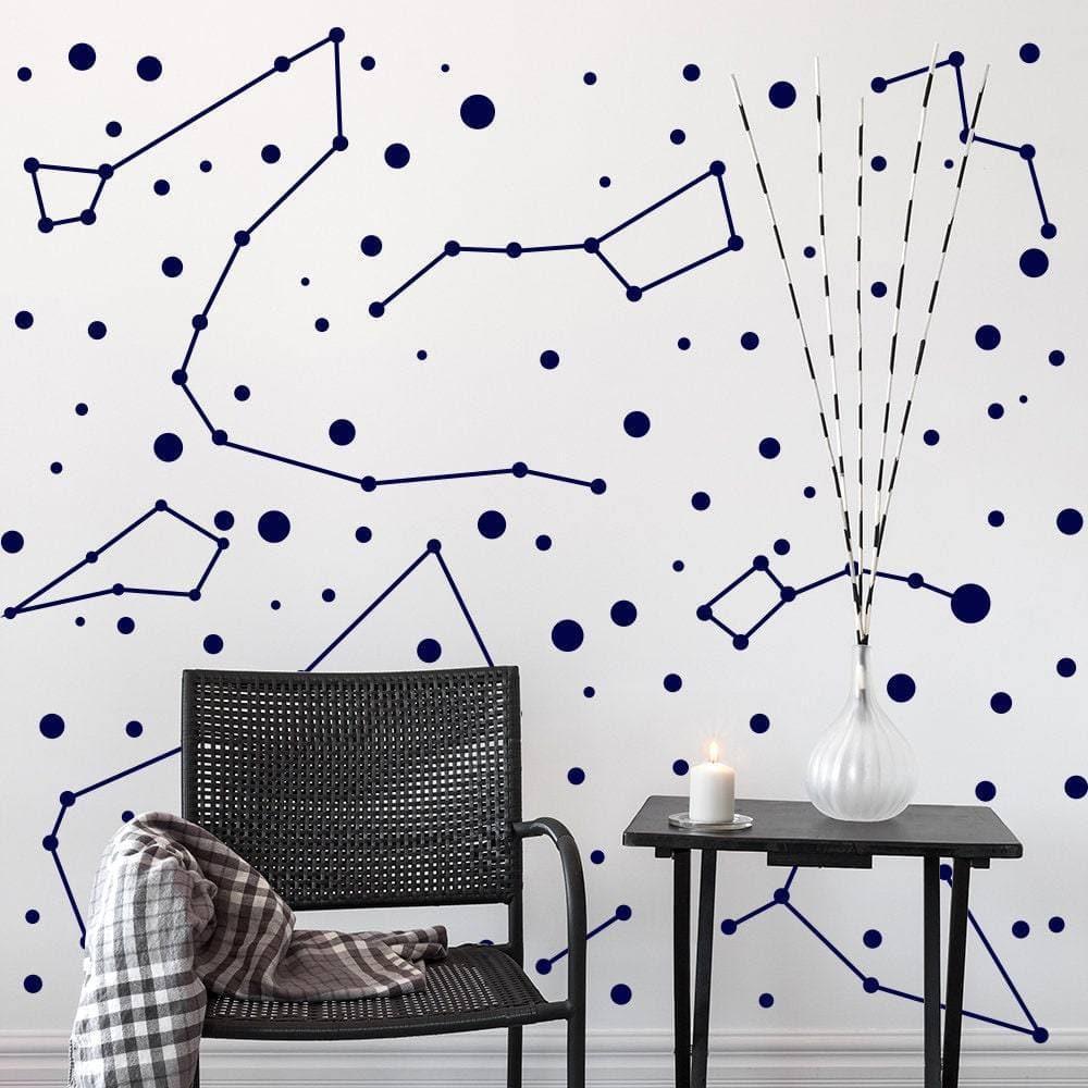 Starry constellation wall stickers with navy designs, enhancing modern interior decor.