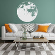 Moon phase wall decal in a stylish living room with a modern sofa and coffee table.