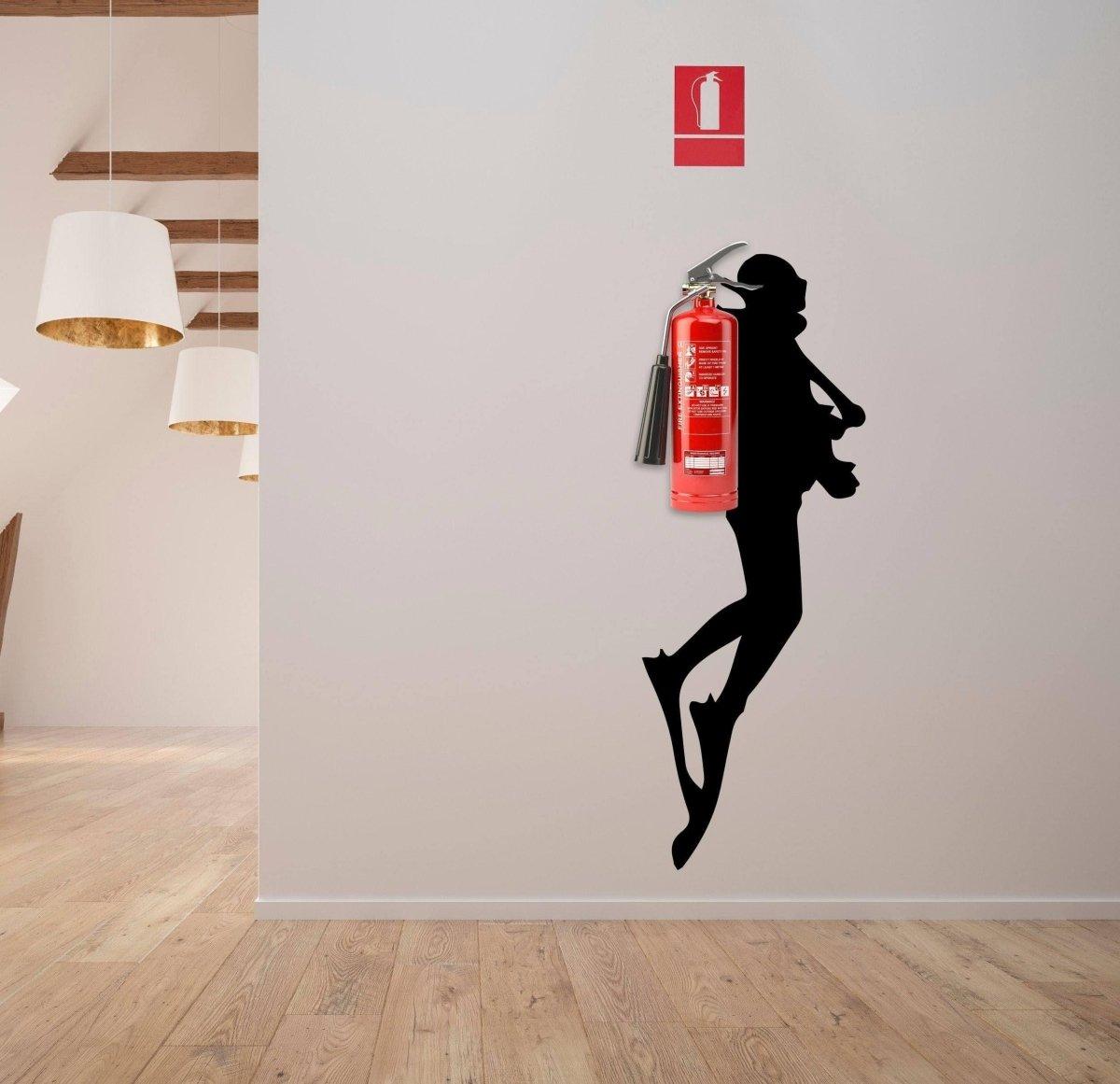 Scuba diver wall sticker design featuring a fire extinguisher, perfect for enhancing any interior space.