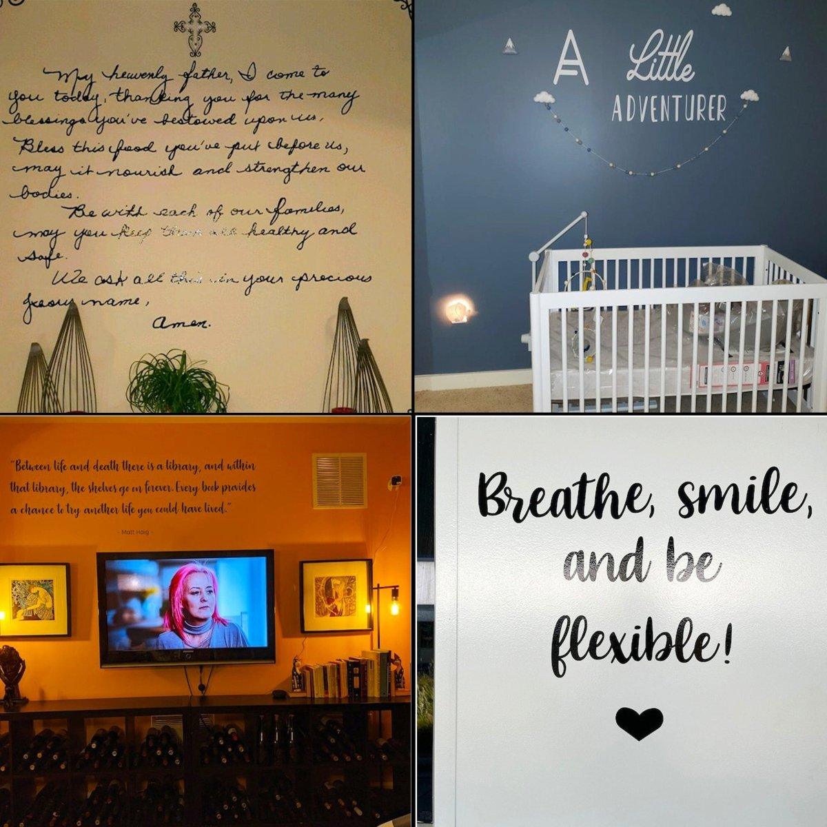 Collage of inspirational scripture and quotes decals in various home settings, promoting faith and positivity.