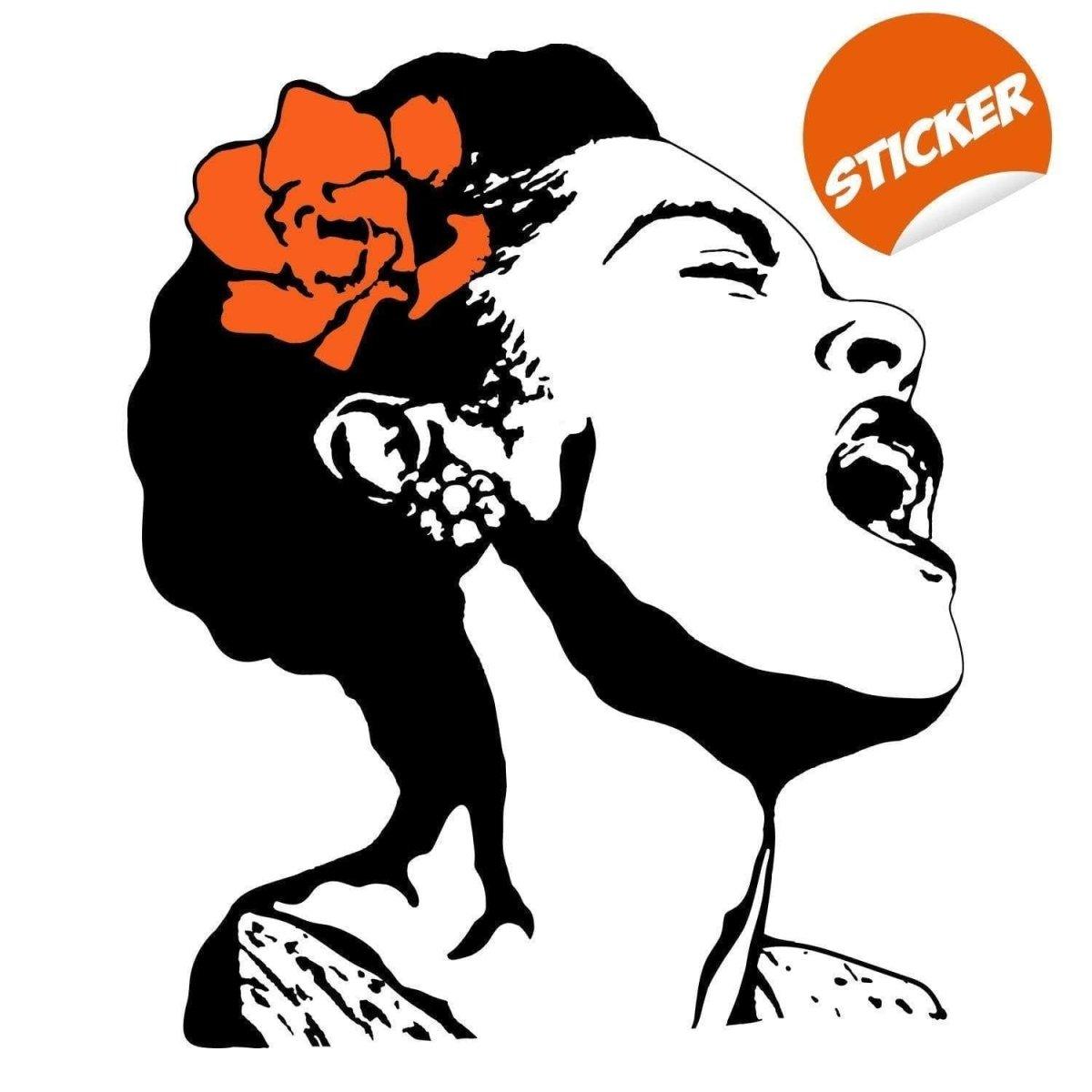 Elegant singing woman wall decal with floral design, perfect for home decoration and artistic touch.