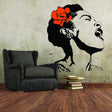 Singing woman art decal with floral design on wall, elegant home decoration, modern living room decor.