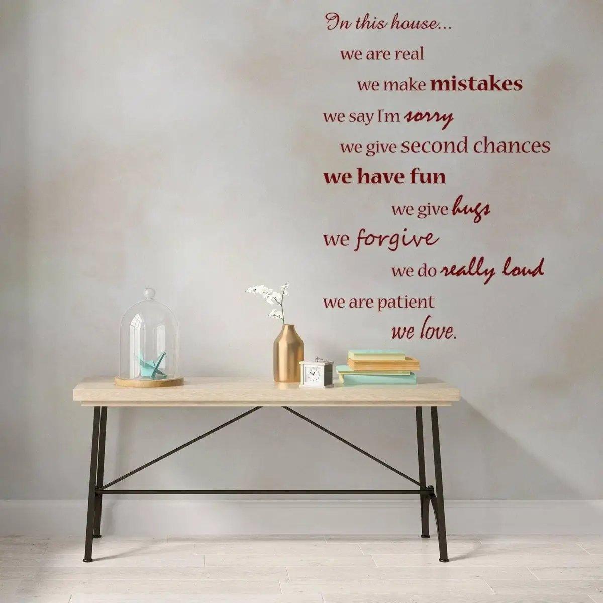 Elegant home wall decal with heartfelt quotes in a stylish living space, enhancing decor and inspiration.