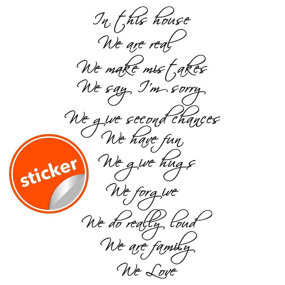 In This House quote vinyl wall decal with inspirational phrases for home decor