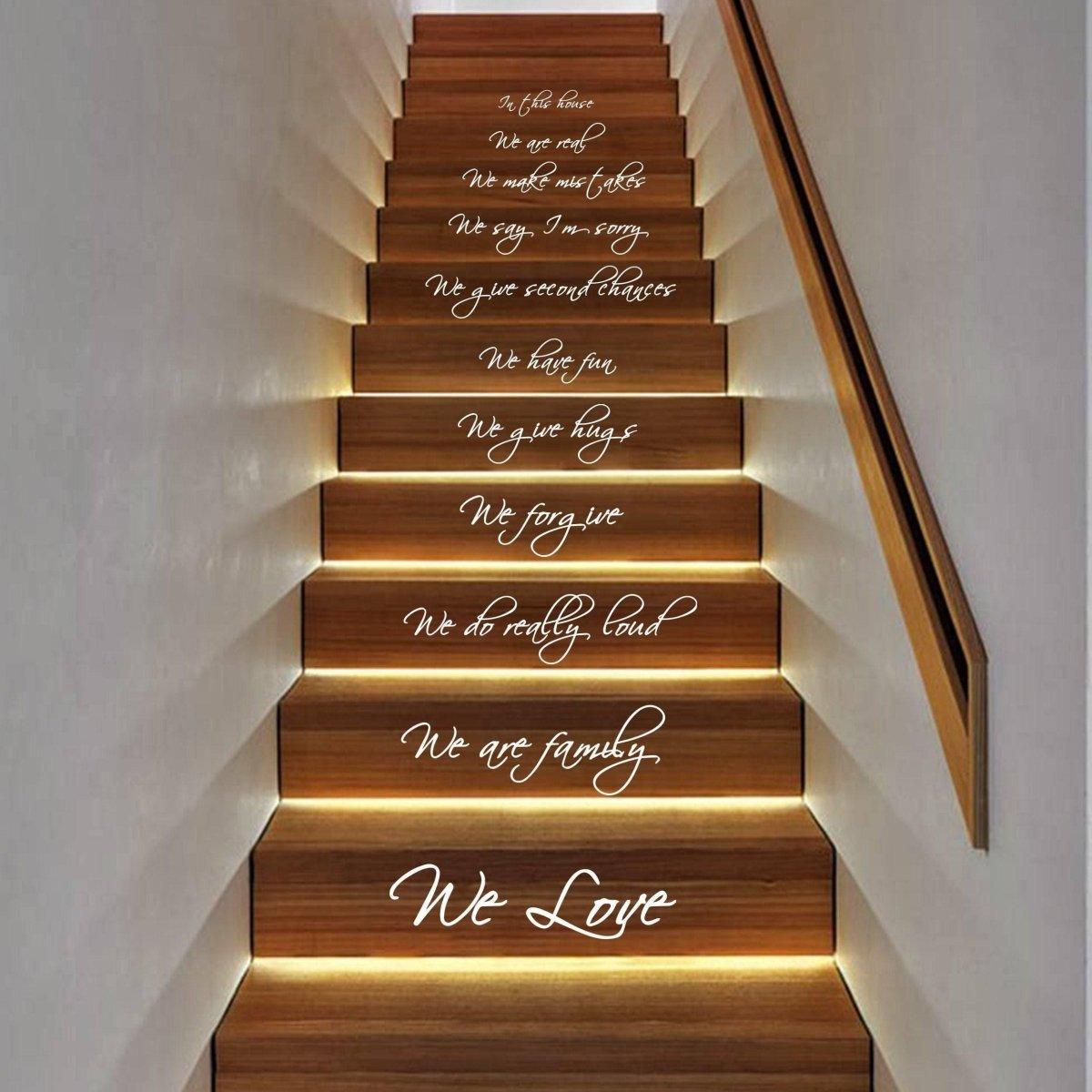 Stylish staircase with inspiring quote decals transforming home ambiance and decor.